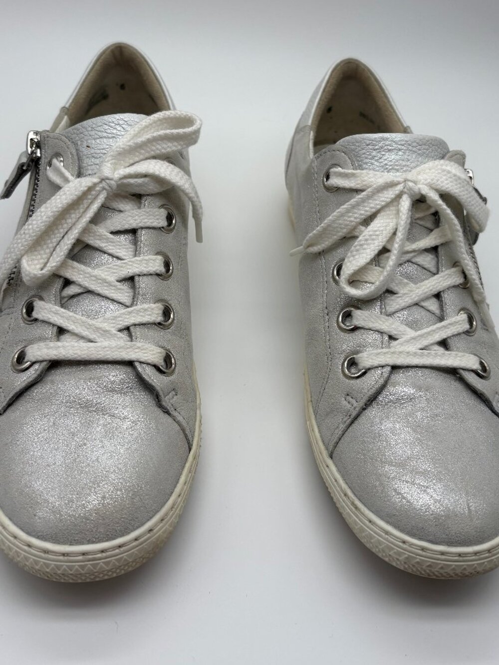Paul Green Metallic Silver Leather Zip Sneakers Women’s US 8.5 Made in Austria